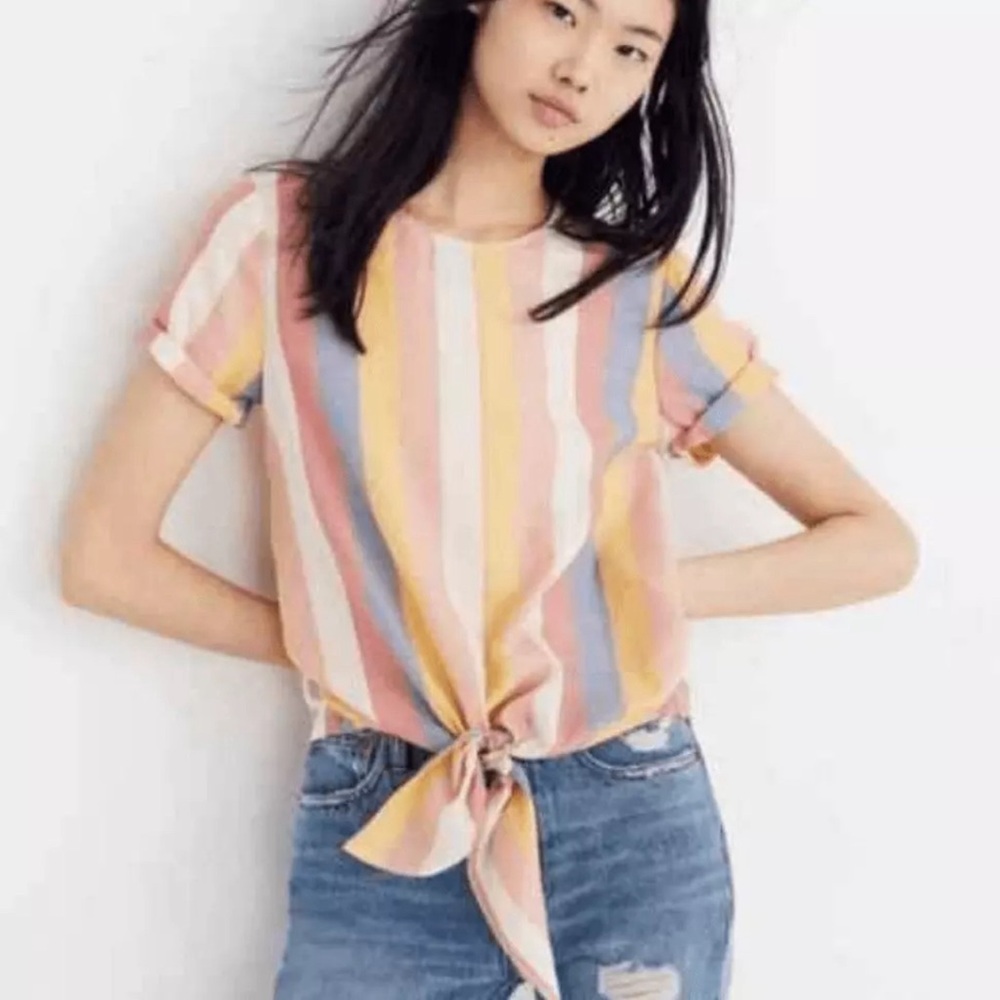 Madewell Button-Back Tie Tee in Sherbet Stripe .